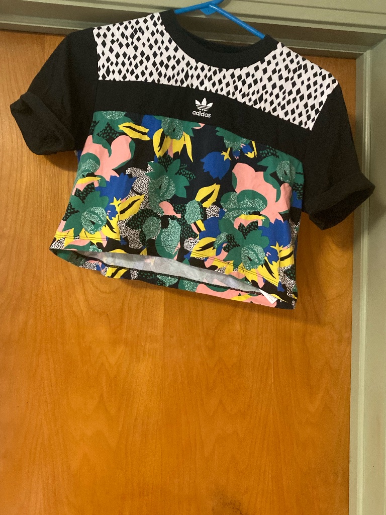 Adidas Her Studio London Vibrant Print Crop Top 100% Cotton Medium